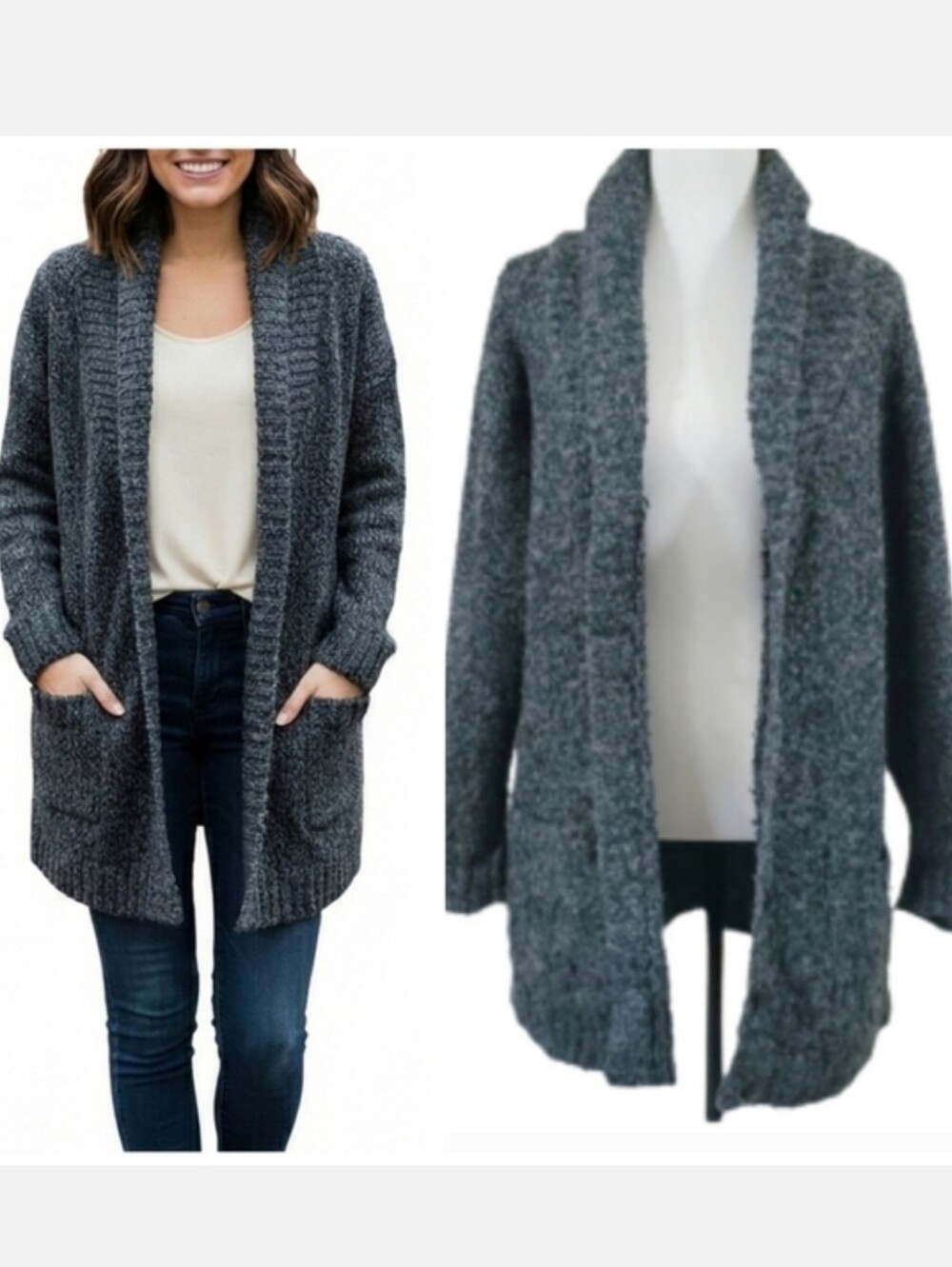 Carolyn Taylor women's gray oversized button-up cardigan sweater size medium